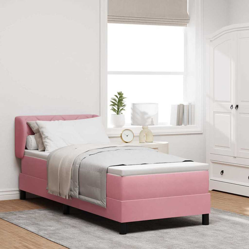 Pat cu arcuri cu headboard Roz 80 x 200 cm Catifea