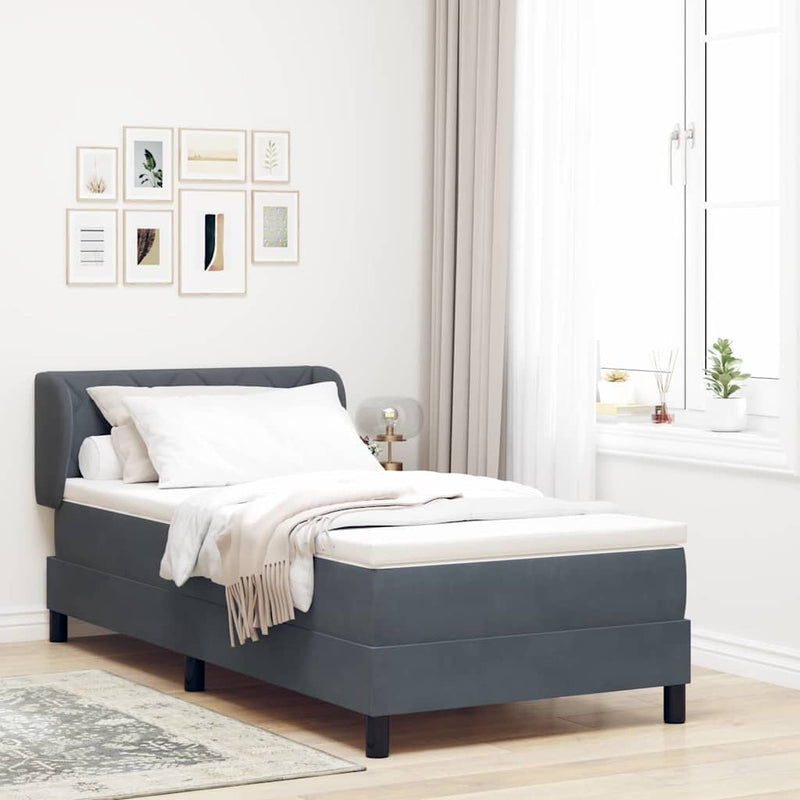 Pat cu arcuri cu headboard Gri închis 90 x 190 cm Catifea