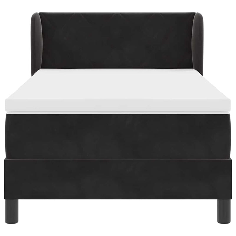 Pat cu arcuri cu headboard Negru 90 x 200 cm Catifea