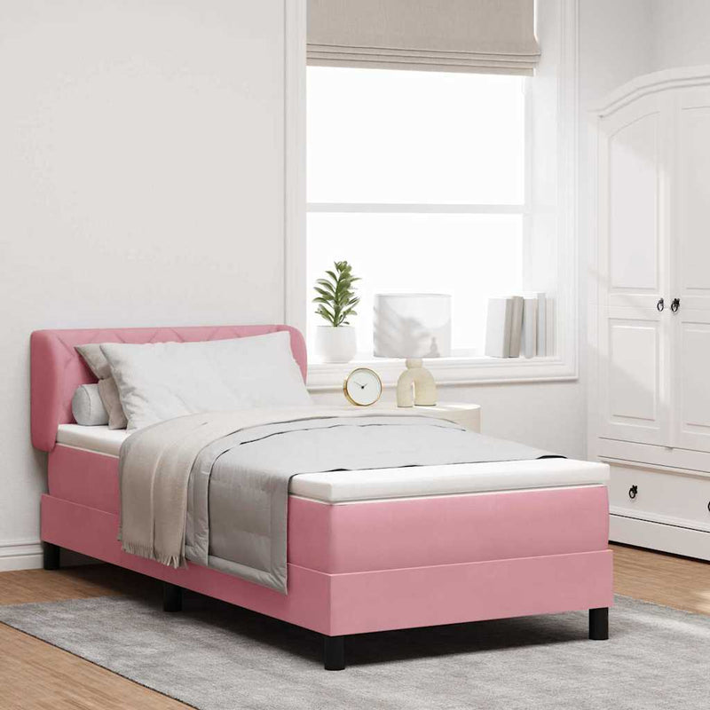 Pat cu arcuri cu pernă cu headboard Roz 100 x 200 cm Catifea