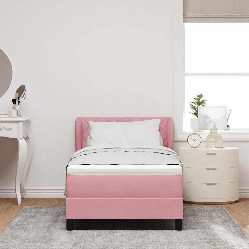 Pat cu arcuri cu pernă cu headboard Roz 100 x 200 cm Catifea