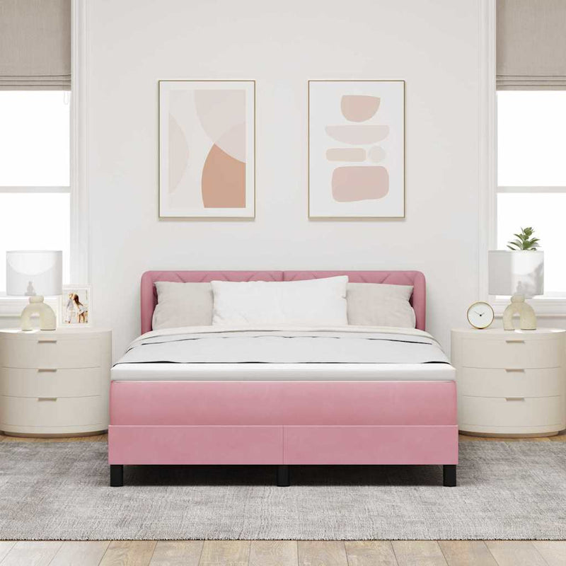Pat cu arcuri cu headboard Roz 140 x 190 cm Catifea