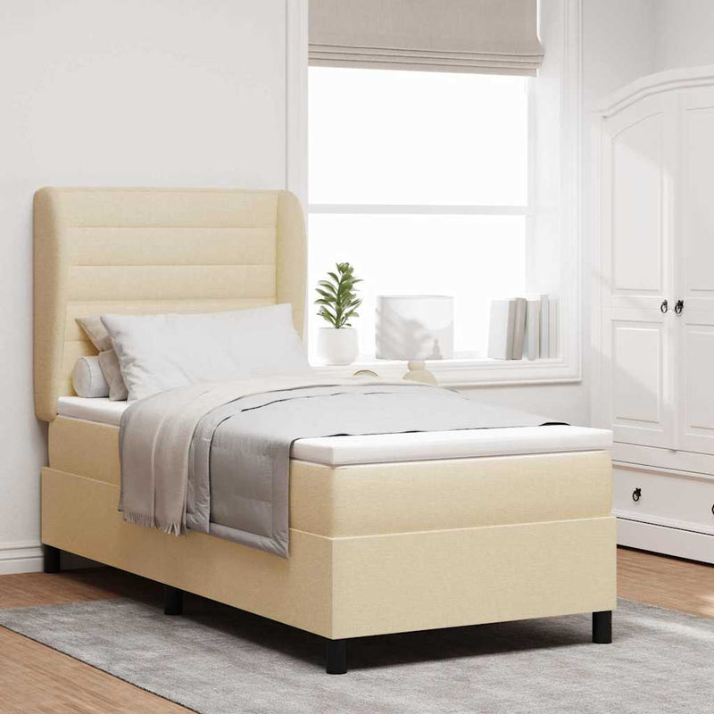 Pat cu arcuri cu saltea cu headboard Crem 100 x 200 cm țesătură