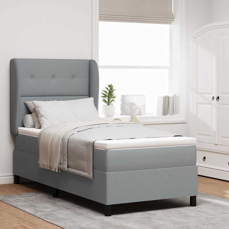 Pat cu arcuri cu headboard Gri deschis 80 x 200 cm țesătură
