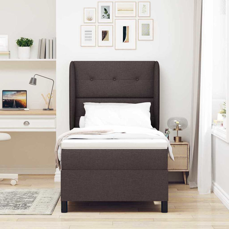 Pat cu arcuri cu headboard Maro închis 80 x 200 cm țesătură