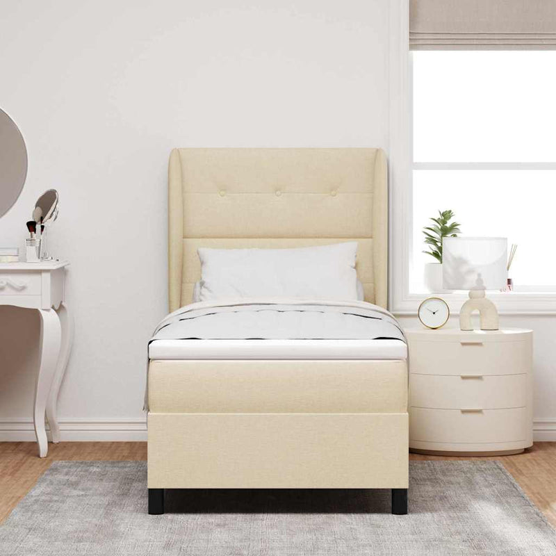 Pat cu arcuri cu headboard Crem 80 x 200 cm țesătură