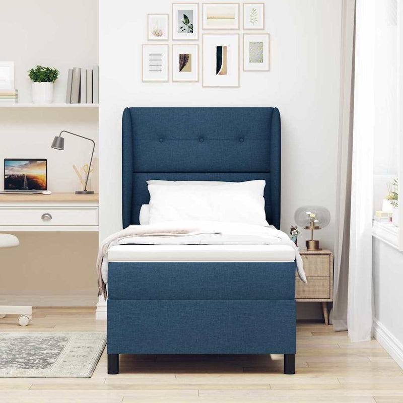 Pat cu arcuri cu headboard albastru 80 x 200 cm țesătură