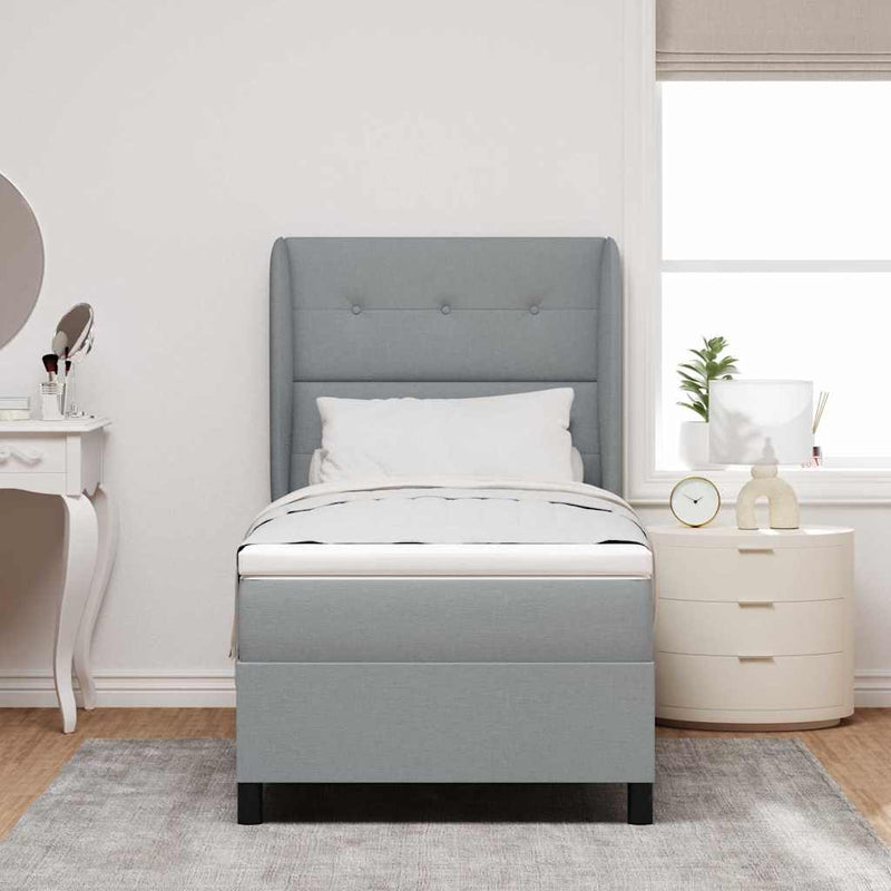 Pat cu arcuri cu headboard Gri deschis 100 x 200 cm țesătură