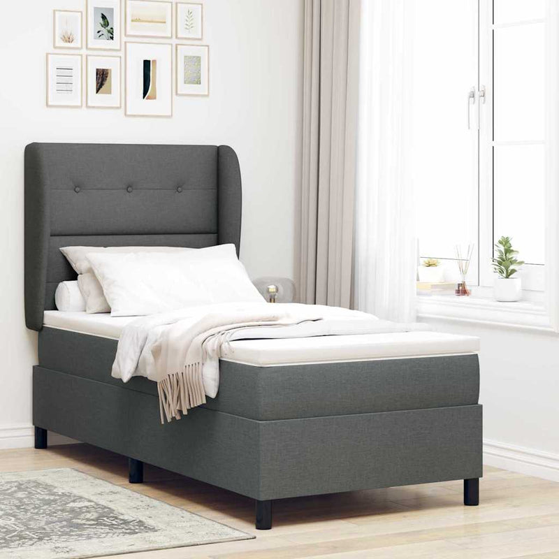 Pat cu arcuri cu headboard Gri închis 100 x 200 cm țesătură