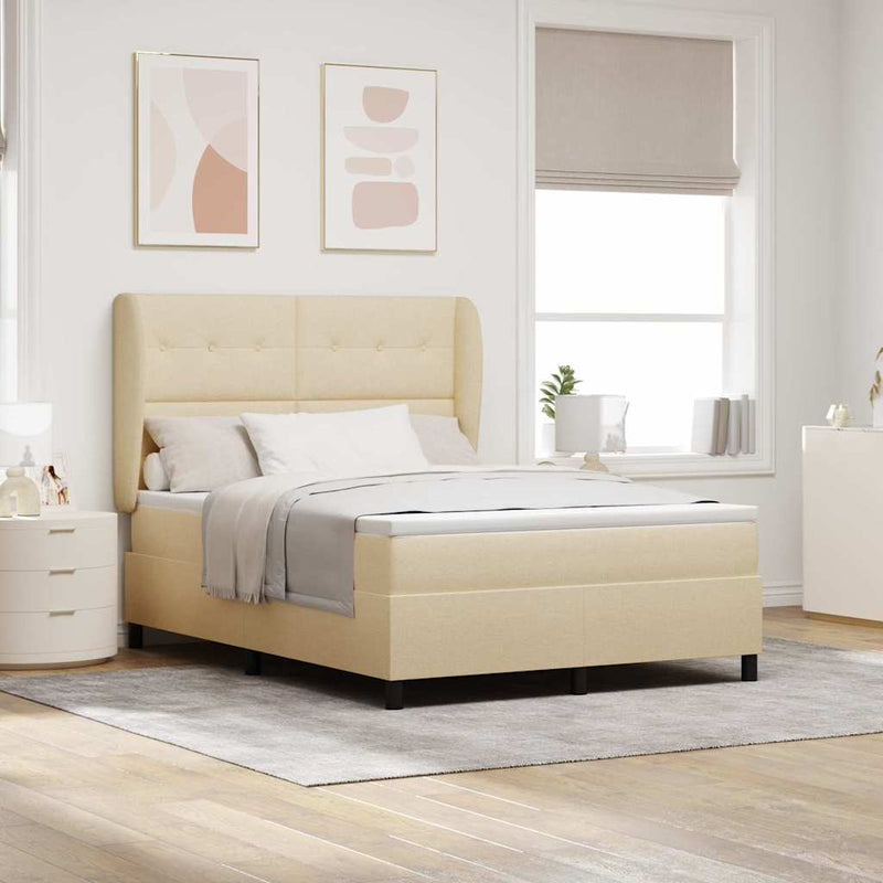 Pat cu arcuri cu headboard Crem 140 x 190 cm țesătură