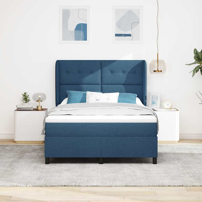 Pat cu arcuri cu headboard albastru 140 x 190 cm țesătură