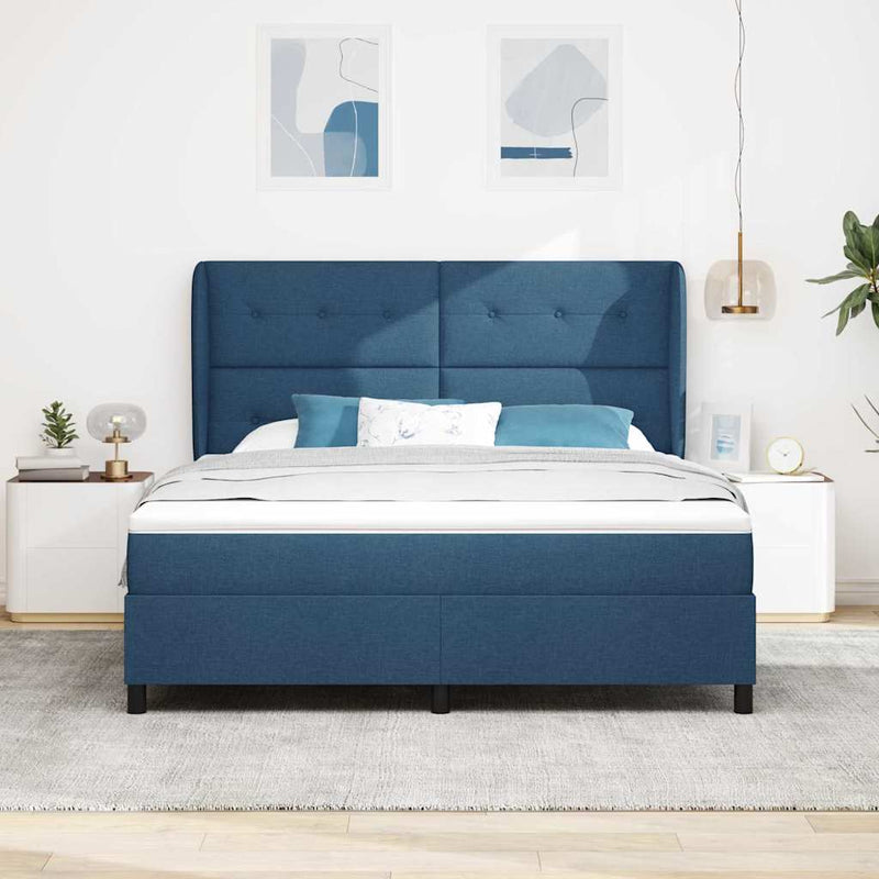 Pat cu arcuri cu headboard albastru 180 x 200 cm țesătură