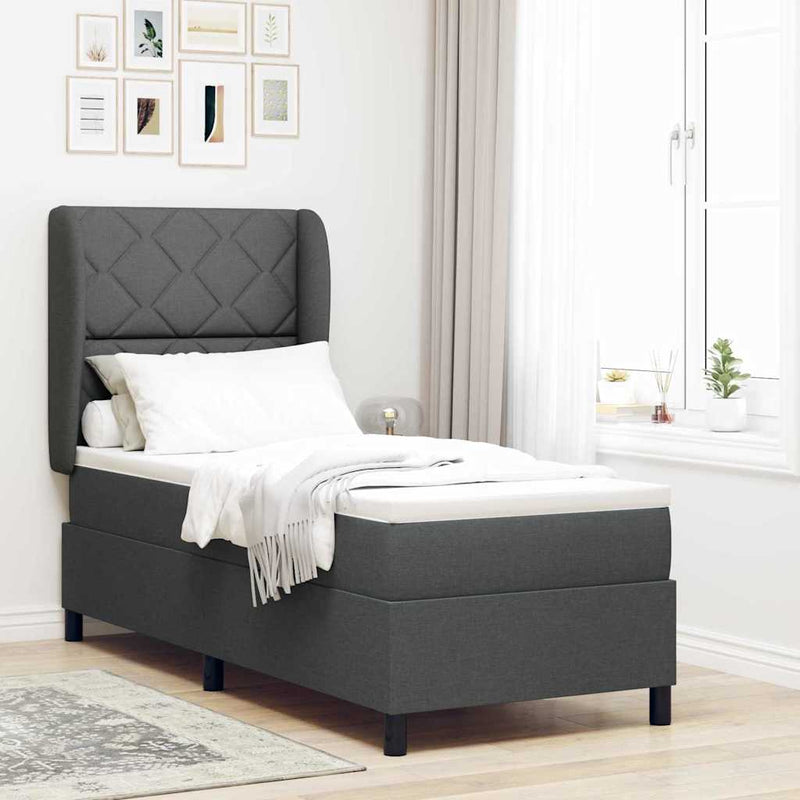 Pat cu arcuri cu headboard Gri închis 80 x 200 cm țesătură