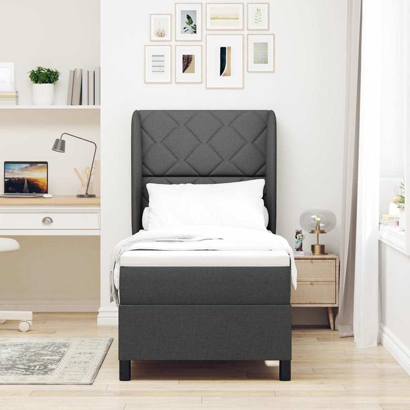 Pat cu arcuri cu headboard Gri închis 80 x 200 cm țesătură