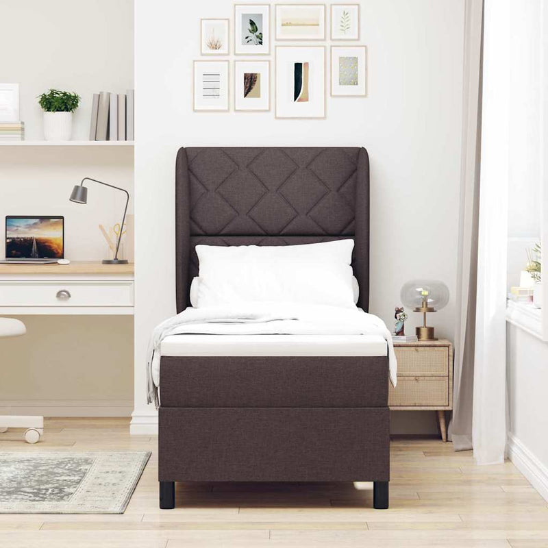 Pat cu arcuri cu headboard Maro închis 80 x 200 cm țesătură