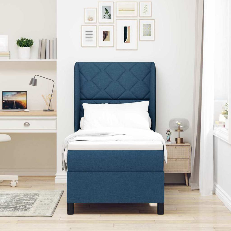 Pat cu arcuri cu headboard albastru 80 x 200 cm țesătură