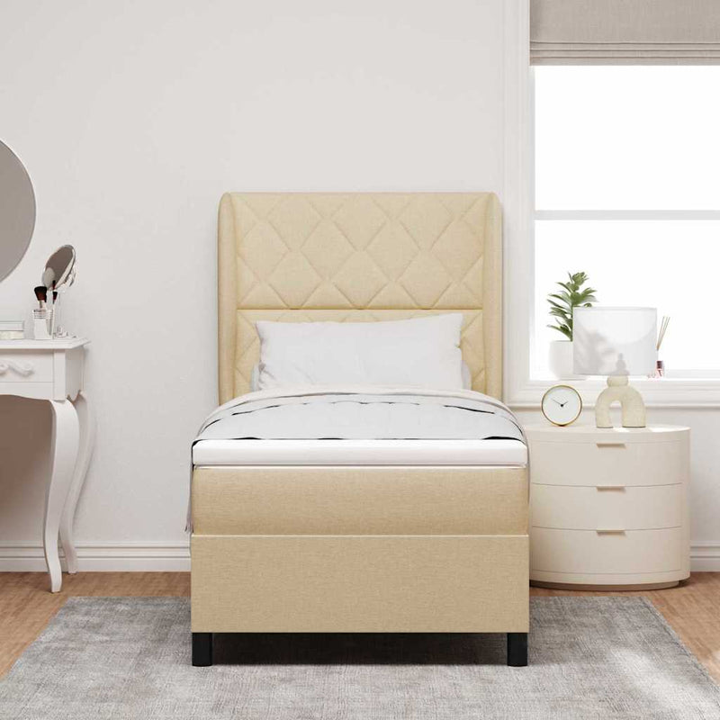 Pat cu arcuri cu headboard Crem 100 x 200 cm țesătură