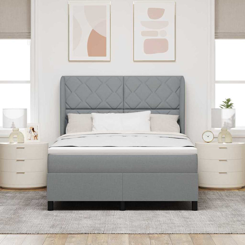 Pat cu arcuri cu headboard Gri deschis 160 x 200 cm țesătură
