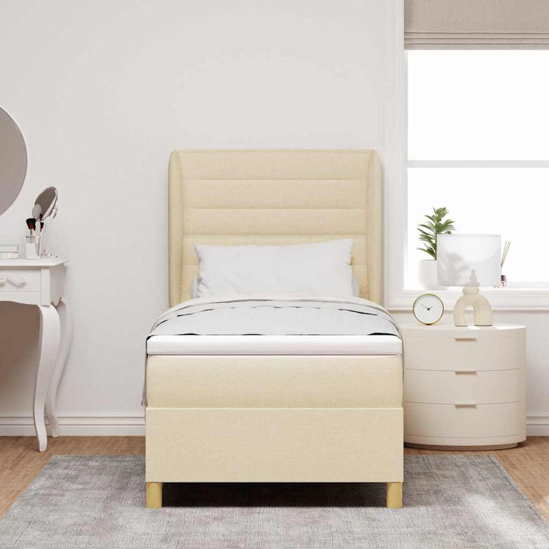Pat cu arcuri cu saltea cu headboard Crem 200 x 100 cm țesătură