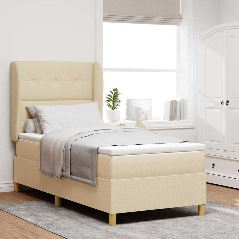 Pat cu arcuri cu headboard Manual Crem 190 x 90 cm țesătură
