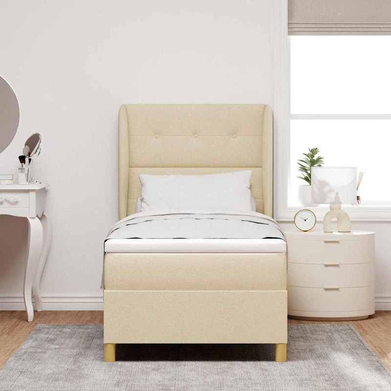 Pat cu arcuri cu headboard Manual Crem 190 x 90 cm țesătură