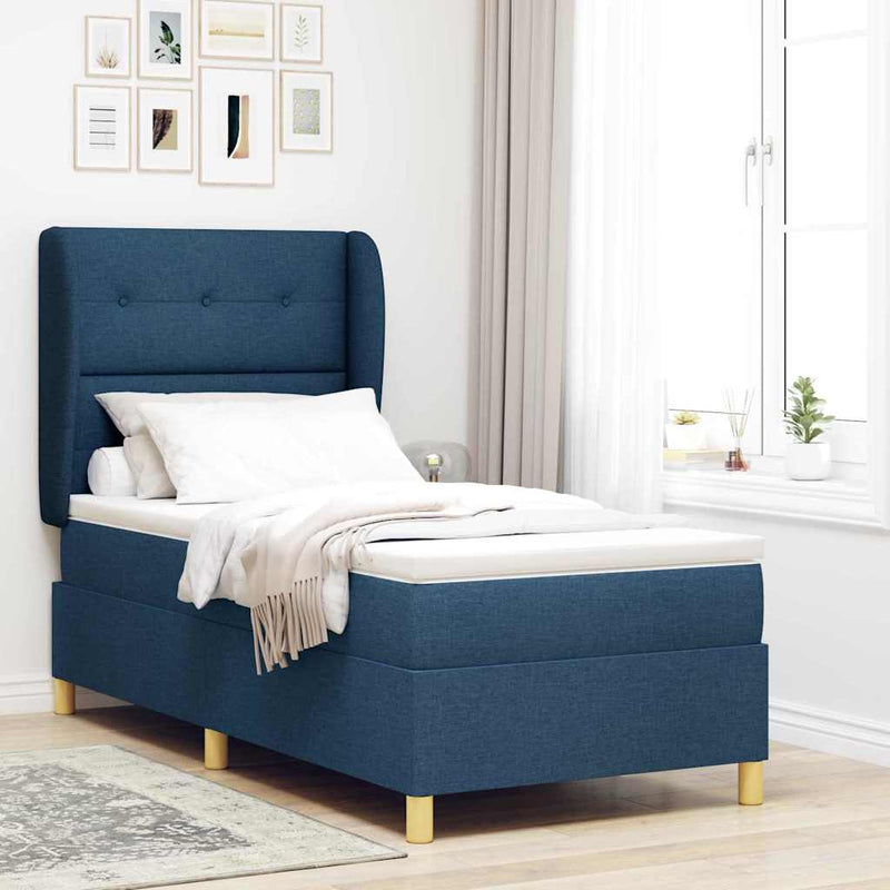 Pat cu arcuri cu headboard Manual albastru 190 x 90 cm țesătură