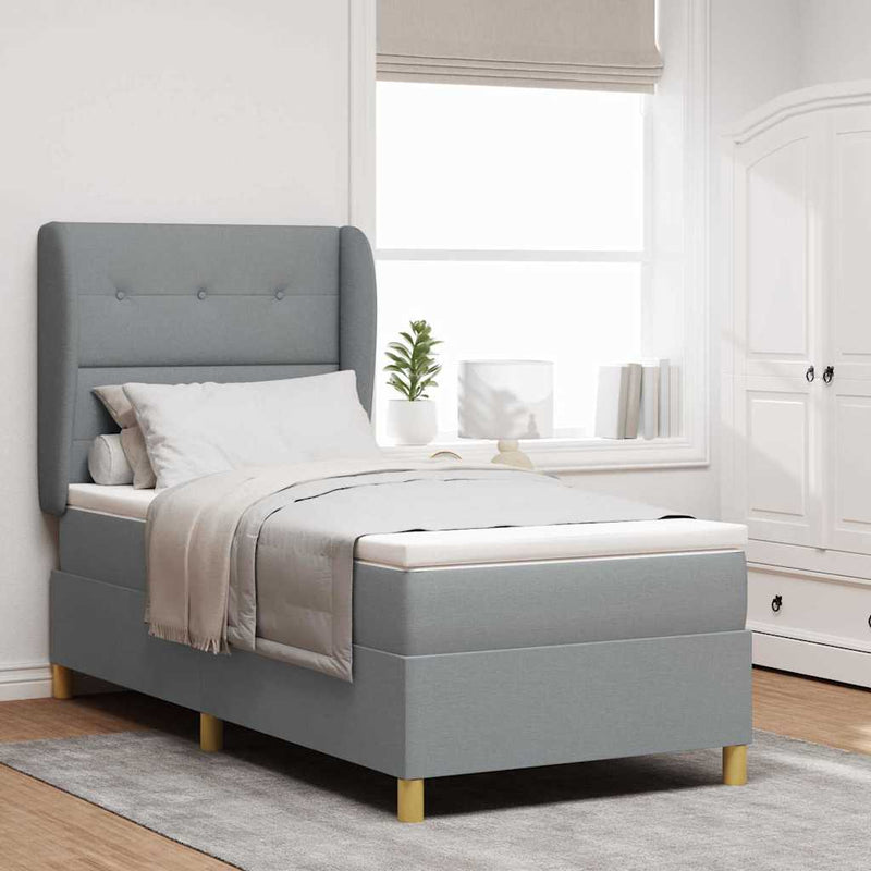 Pat cu arcuri cu headboard Gri deschis 200 x 90 cm țesătură