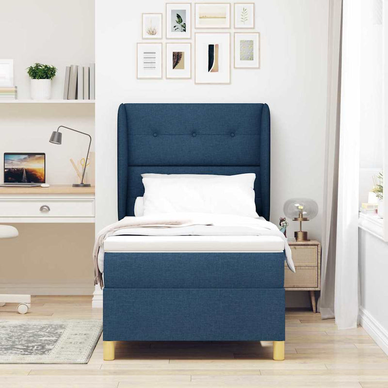 Pat cu arcuri cu headboard albastru 200 x 100 cm țesătură