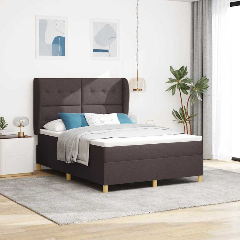 Pat cu arcuri cu headboard Maro închis 200 x 140 cm țesătură