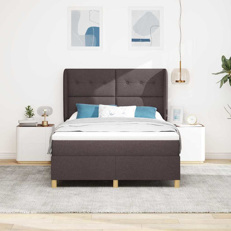 Pat cu arcuri cu headboard Maro închis 200 x 140 cm țesătură