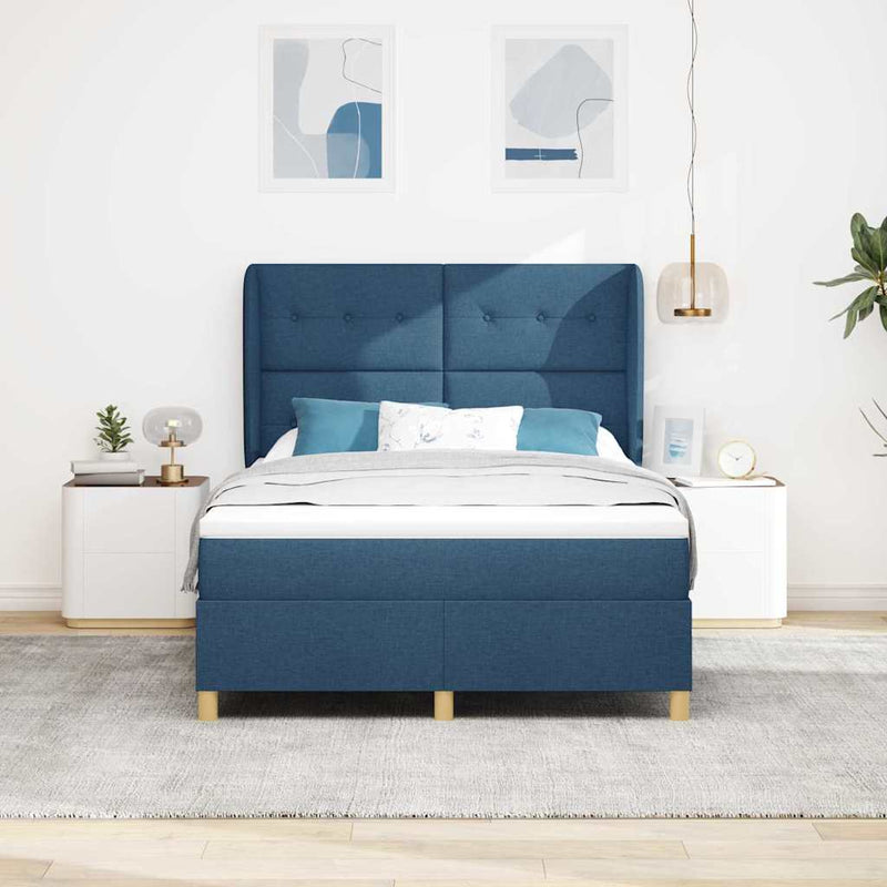 Pat cu arcuri cu headboard albastru 200 x 160 cm țesătură