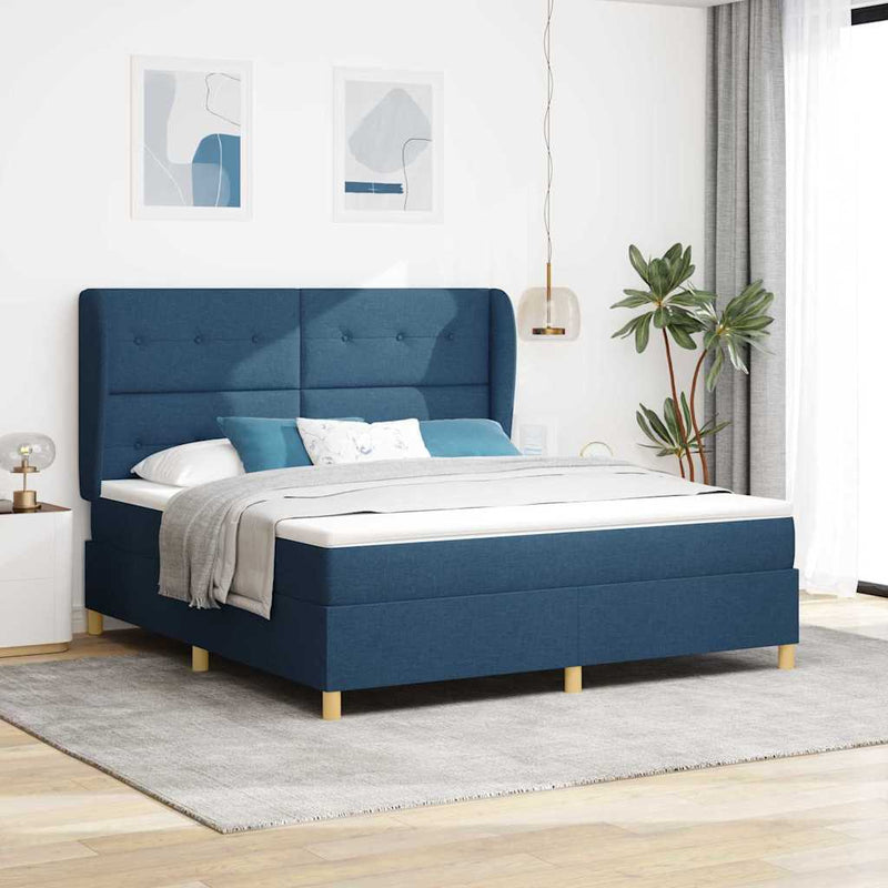 Pat cu arcuri cu headboard albastru 200 x 180 cm țesătură