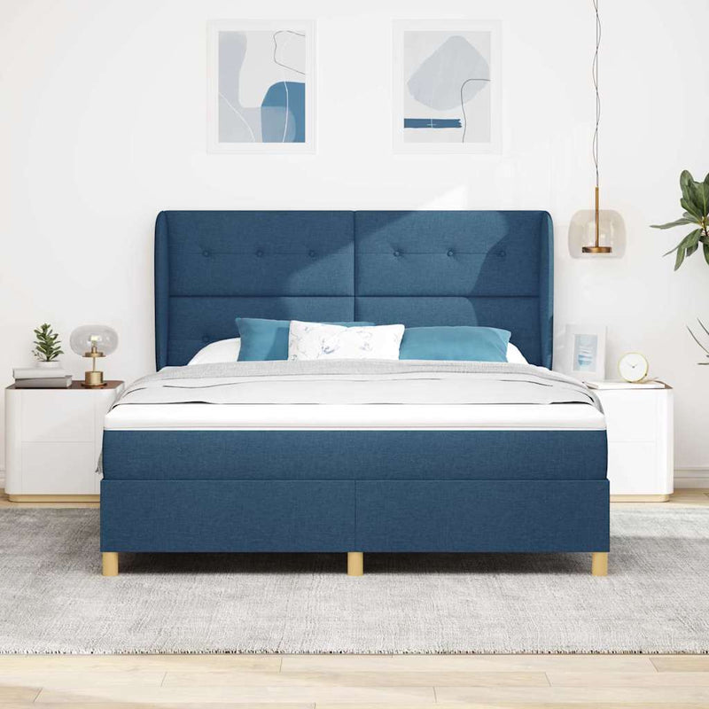 Pat cu arcuri cu headboard albastru 200 x 180 cm țesătură