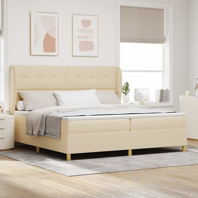 Pat cu arcuri cu headboard Manual Crem 200 x 200 cm țesătură