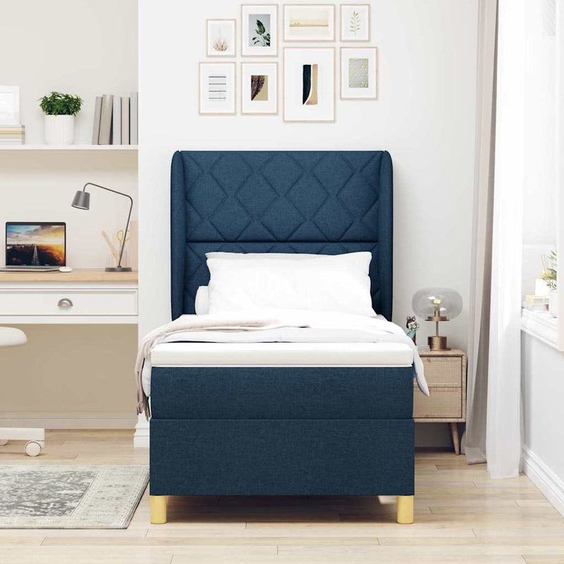 Pat cu arcuri cu headboard Manual albastru 200 x 90 cm țesătură