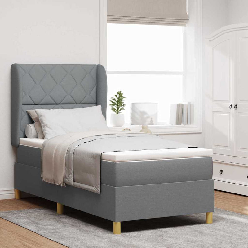 Pat cu arcuri cu headboard Gri deschis 200 x 100 cm țesătură
