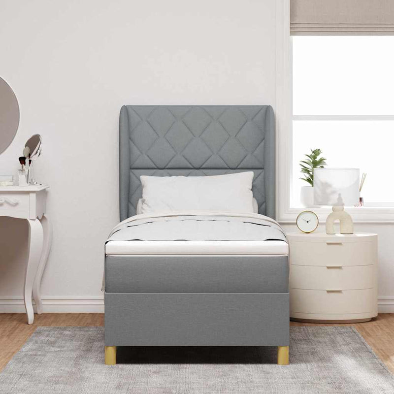 Pat cu arcuri cu headboard Gri deschis 200 x 100 cm țesătură