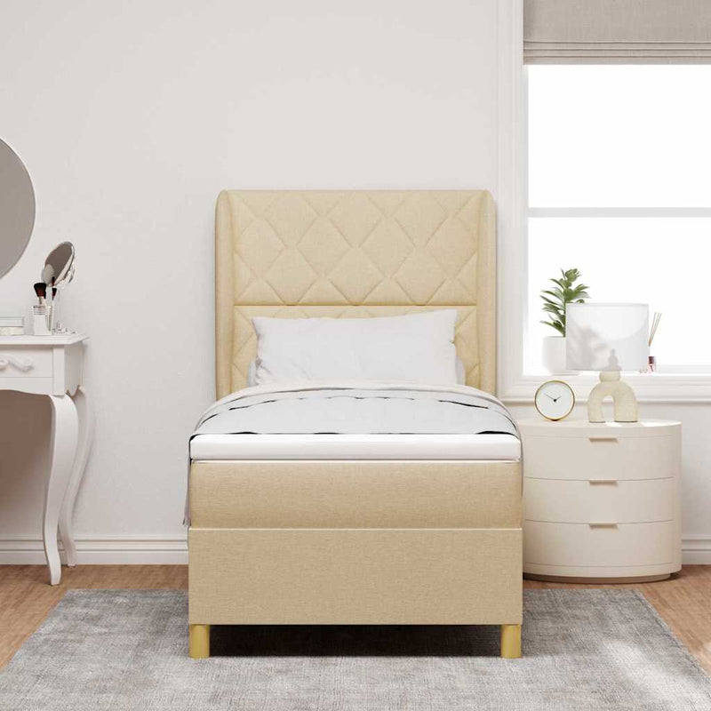 Pat cu arcuri cu headboard Manual Crem 200 x 100 cm țesătură