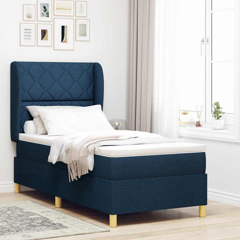 Pat cu arcuri cu headboard albastru 200 x 100 cm țesătură