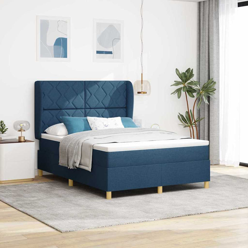 Pat cu arcuri cu headboard albastru 200 x 160 cm țesătură