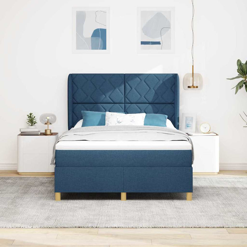 Pat cu arcuri cu headboard albastru 200 x 160 cm țesătură