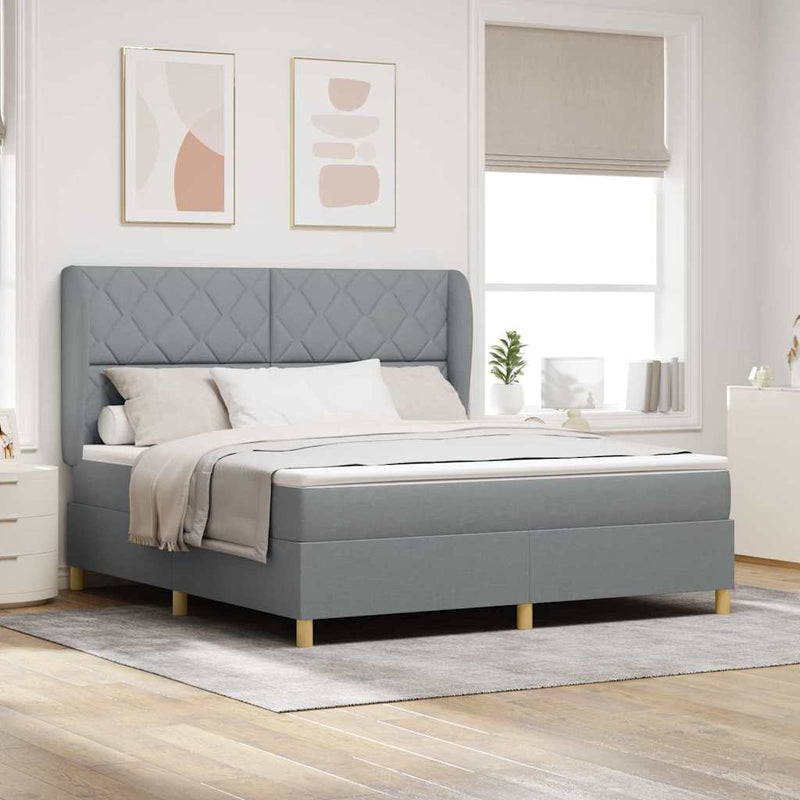 Pat cu arcuri cu headboard Gri deschis 200 x 180 cm țesătură