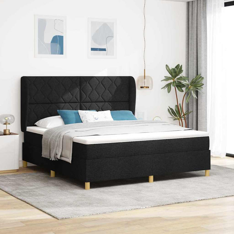 Pat cu arcuri cu headboard Manual Negru 200 x 180 cm țesătură