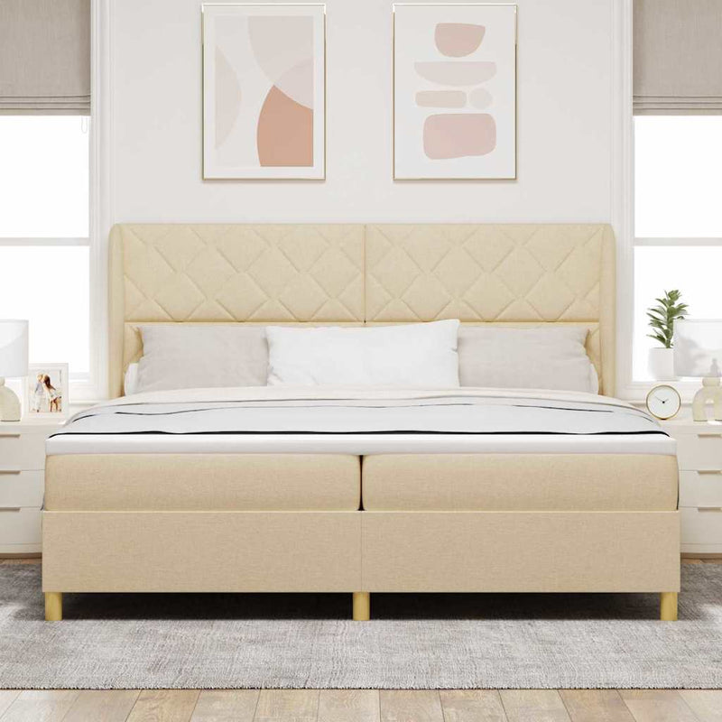 Pat cu arcuri cu headboard Manual Crem 200 x 200 cm țesătură