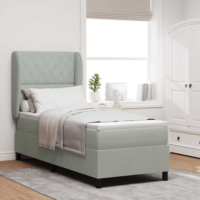 Pat cu arcuri cu headboard Gri deschis 200 x 80 cm Catifea