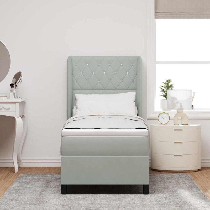 Pat cu arcuri cu headboard Gri deschis 200 x 80 cm Catifea