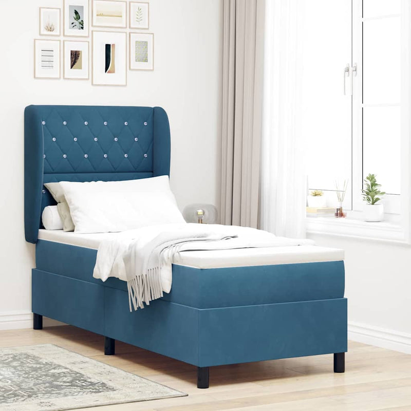 Pat cu arcuri cu headboard Albastru închis 200 x 80 cm Catifea
