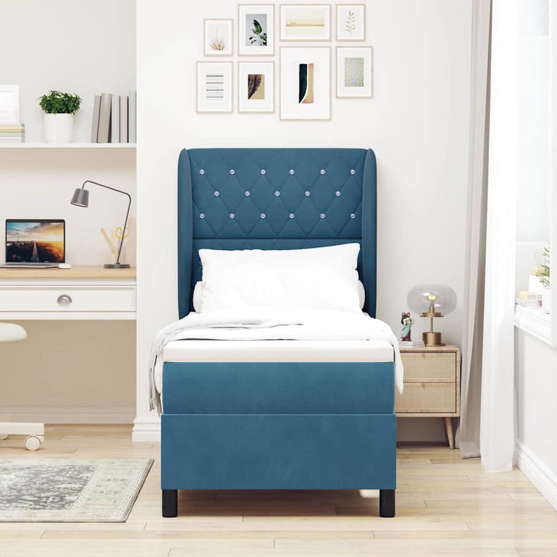 Pat cu arcuri cu headboard Albastru închis 200 x 80 cm Catifea