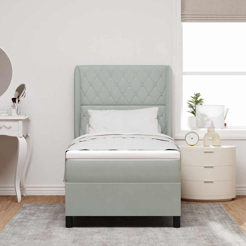 Pat cu arcuri cu headboard Gri deschis 200 x 100 cm Catifea