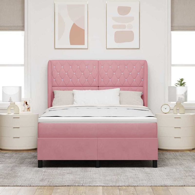 Pat cu arcuri cu headboard Manual Roz 190 x 140 cm Catifea